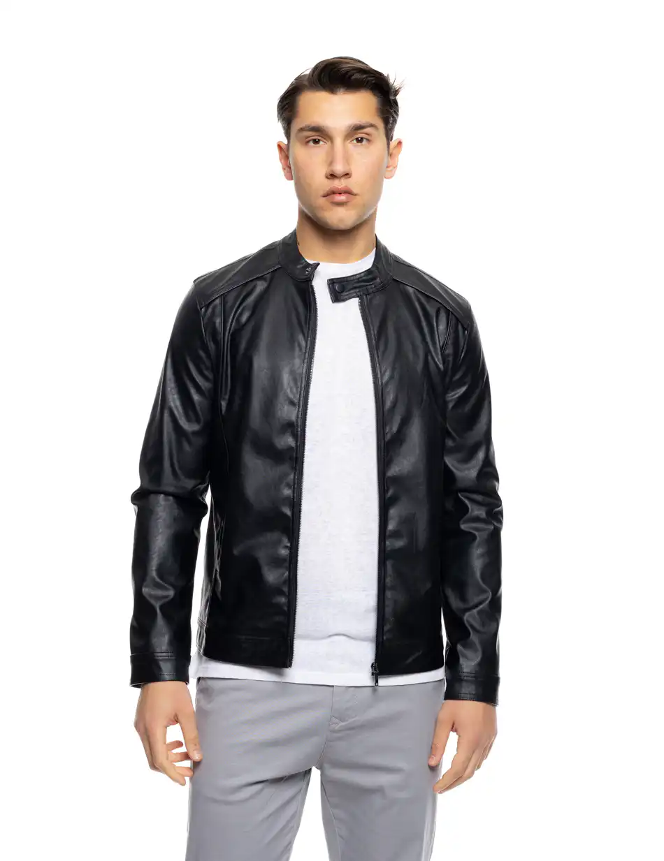 B' Ανδρικό πανωφόρι από δερματίνη 53-201-047 BLACK