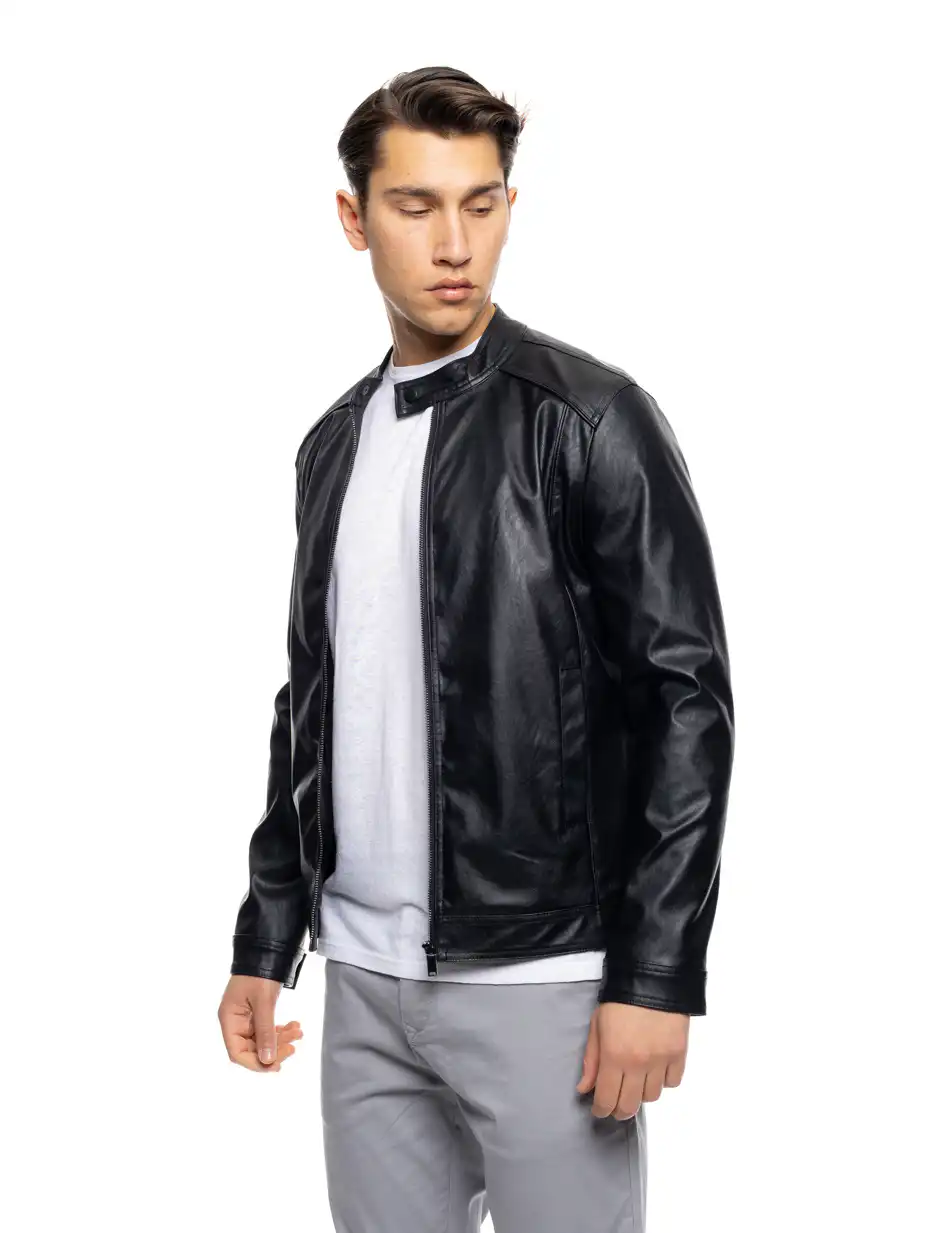 B' Ανδρικό πανωφόρι από δερματίνη 53-201-047 BLACK