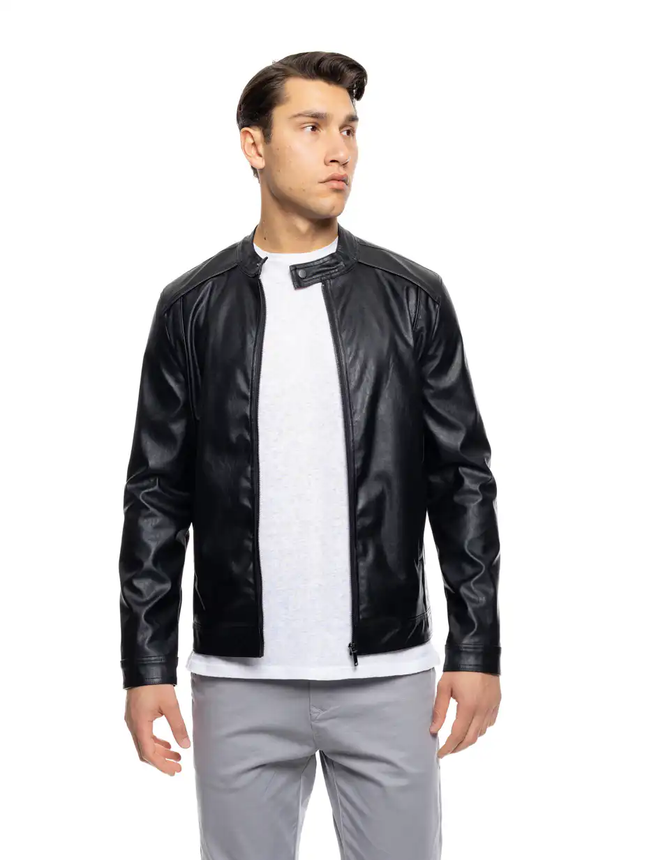 B' Ανδρικό πανωφόρι από δερματίνη 53-201-047 BLACK