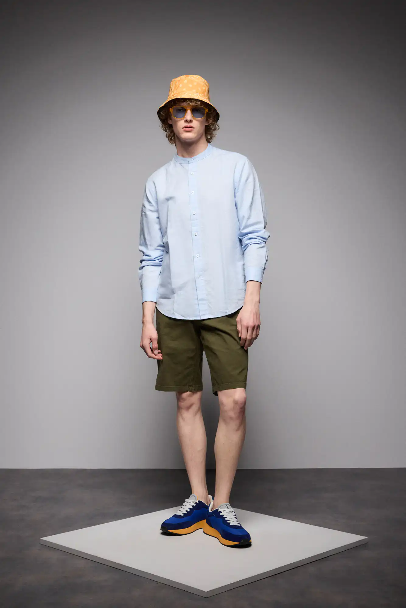 ST' Ανδρικό λινό μακρυμάνικο πουκάμισο με "mao" κολλάρο 53-203-001 SKY BLUE