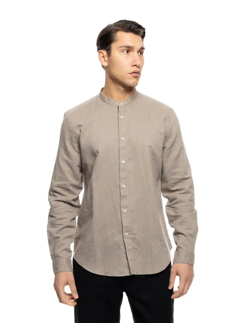 ST' Ανδρικό λινό μακρυμάνικο πουκάμισο με “mao” κολλάρο 53-203-001 FANGO