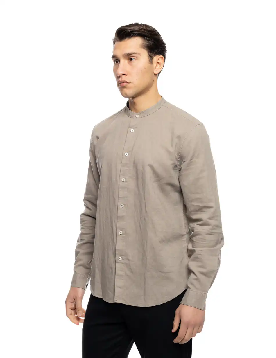 ST' Ανδρικό λινό μακρυμάνικο πουκάμισο με “mao” κολλάρο 53-203-001 FANGO