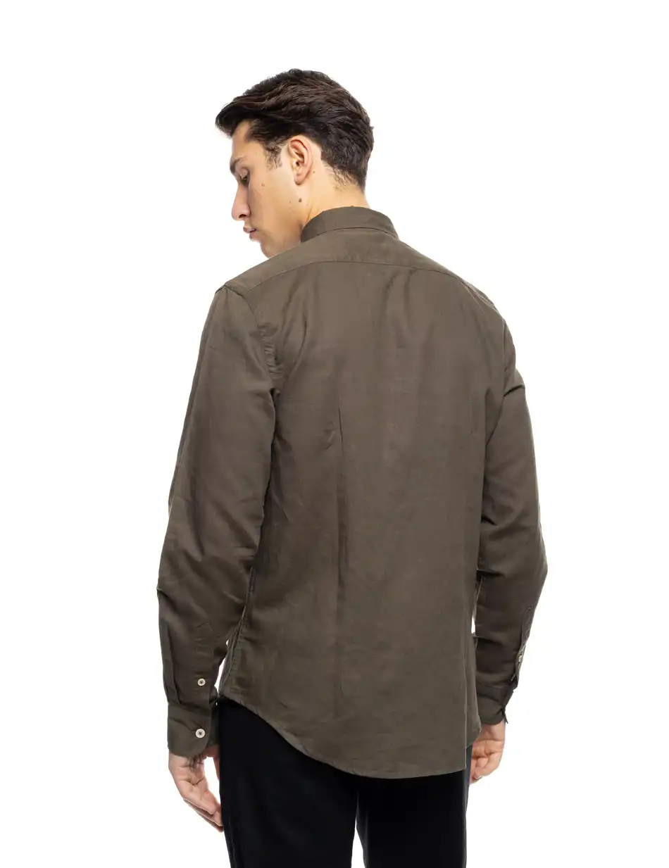 ST' Ανδρικό λινό μακρυμάνικο πουκάμισο με "kent/ κανονικο κολλάρο 53-203-002 DK GREEN