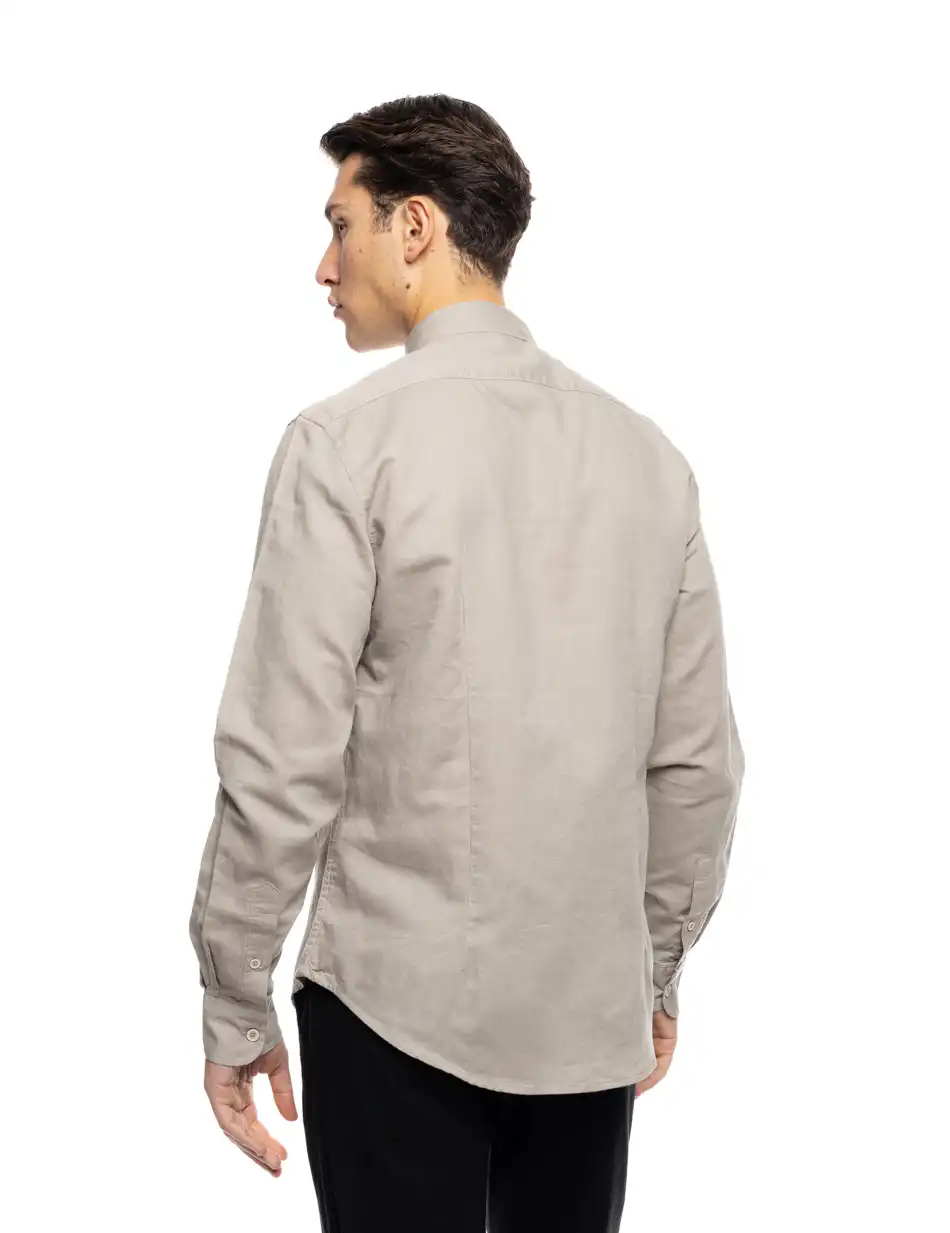 ST' Ανδρικό λινό μακρυμάνικο πουκάμισο με "kent/ κανονικο κολλάρο 53-203-002 BEIGE