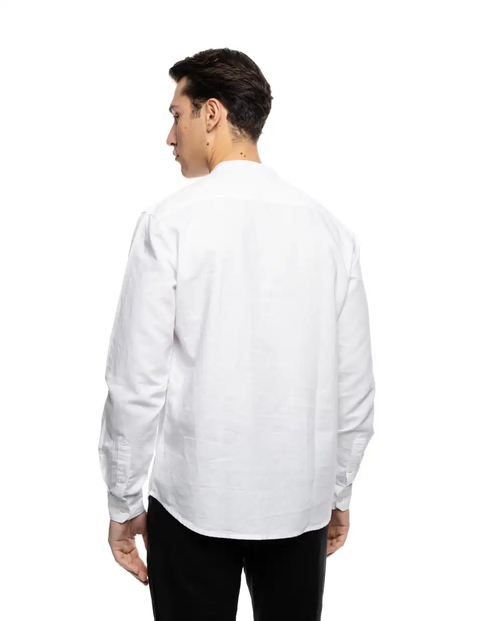 ST' Ανδρική λινη μακρυμάνικη τουνικ μπλουζα με "mao" κολλάρο 53-203-003 WHITE