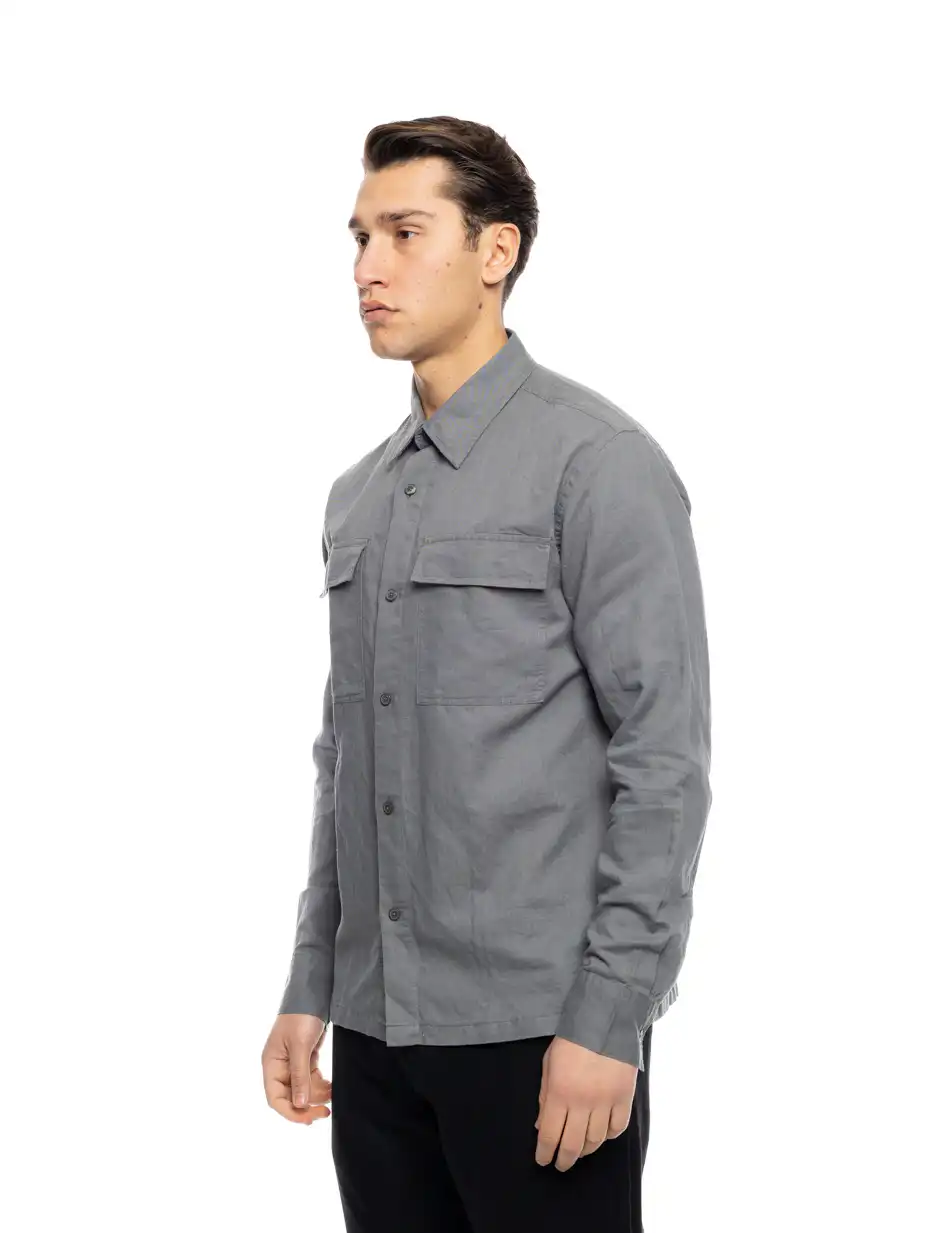 ST' Ανδρικό λινό μακρυμάνικο πουκάμισο με τσέπες 53-203-004 GREY
