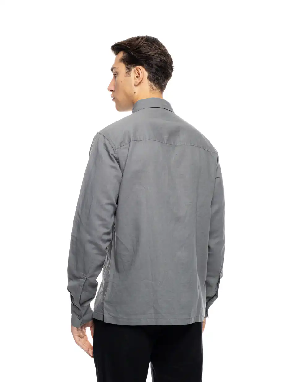 ST' Ανδρικό λινό μακρυμάνικο πουκάμισο με τσέπες 53-203-004 GREY