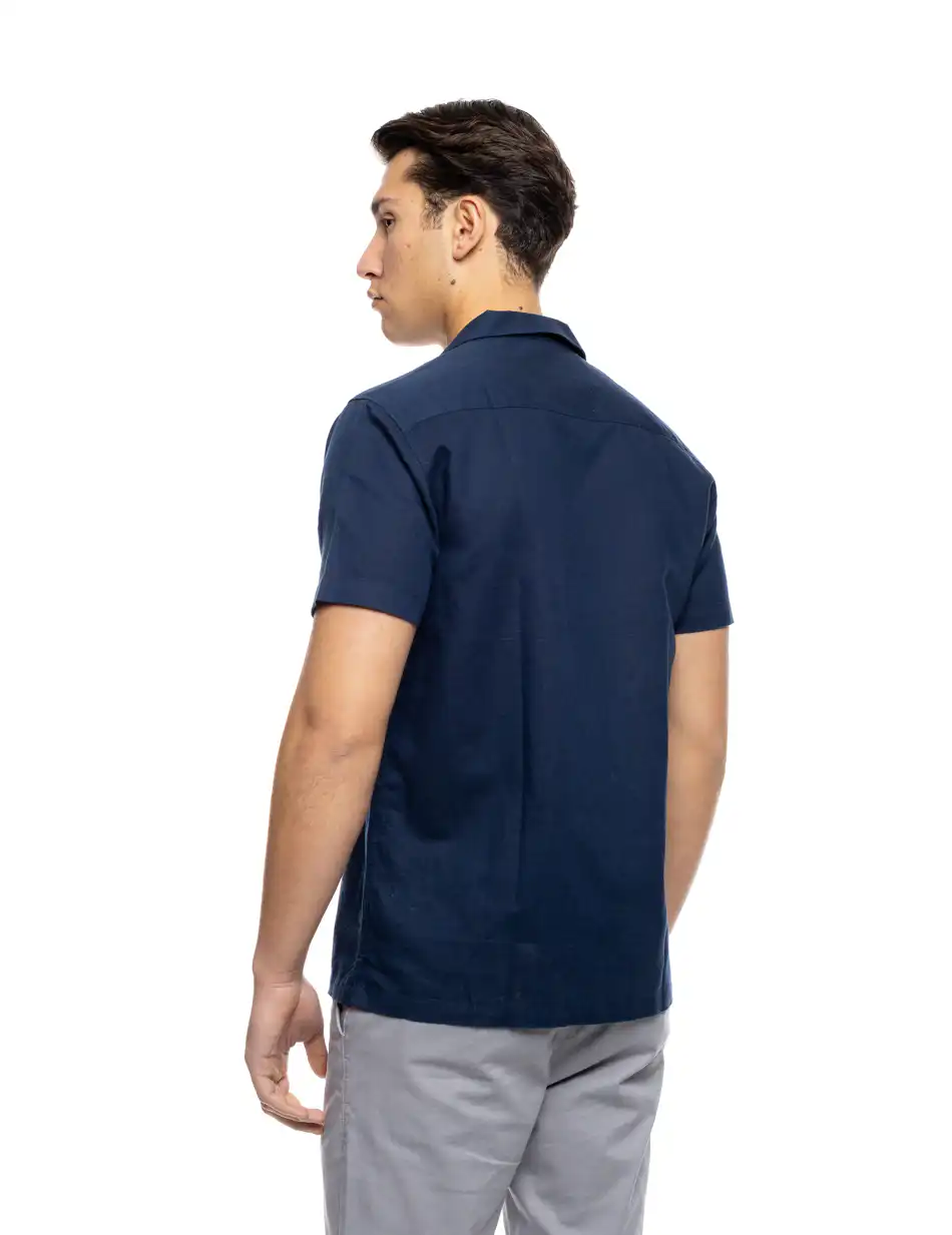 ST' Ανδρικό λινό κοντομάνικο πουκάμισο με "kent/ κανονικο κολλάρο 53-203-006 INDIGO