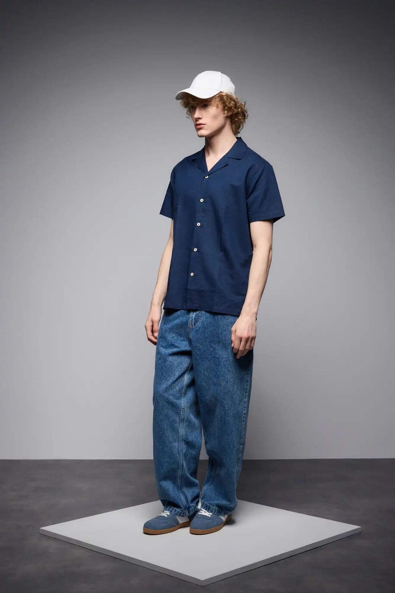 ST' Ανδρικό λινό κοντομάνικο πουκάμισο με "kent/ κανονικο κολλάρο 53-203-006 INDIGO