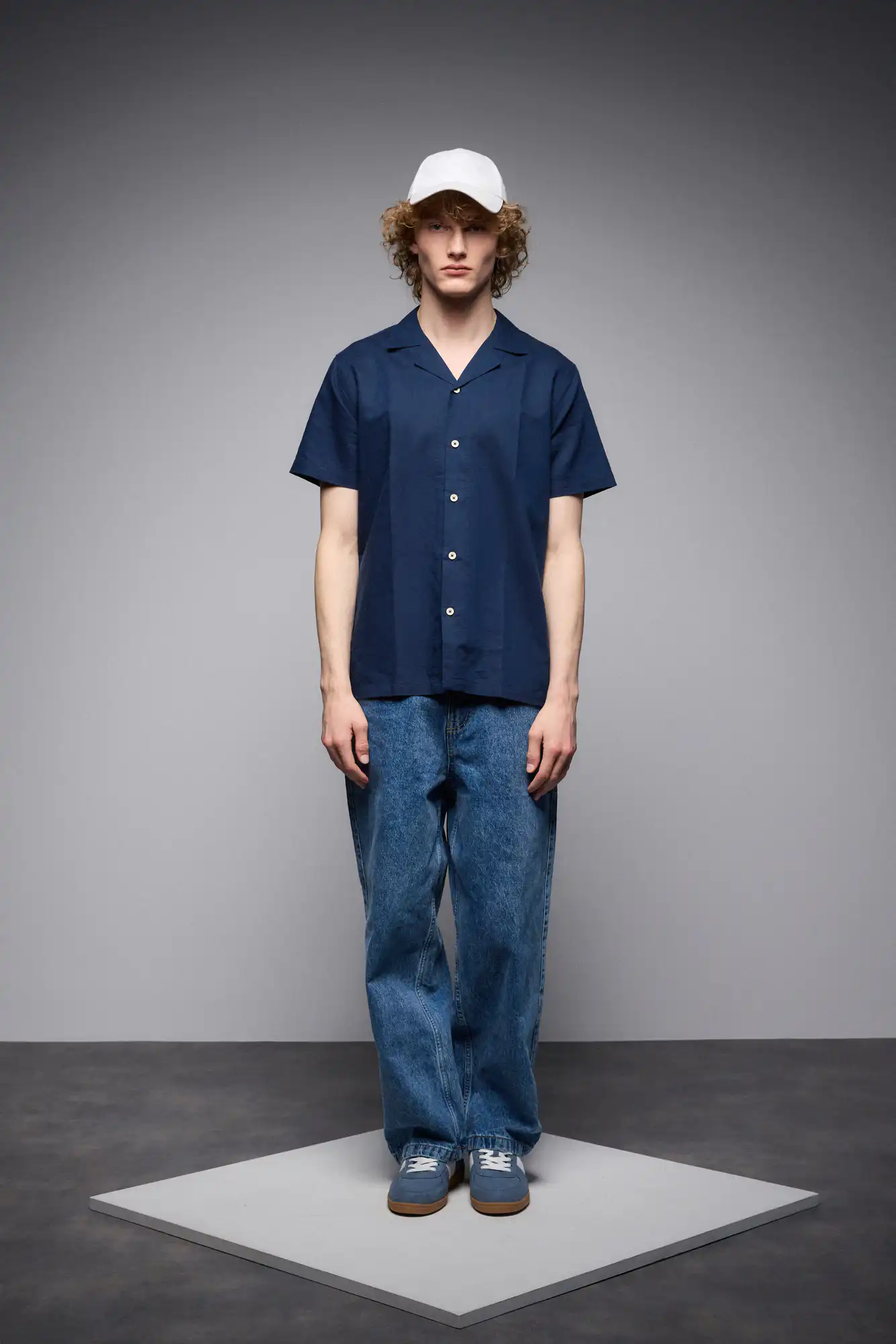 ST' Ανδρικό λινό κοντομάνικο πουκάμισο με "kent/ κανονικο κολλάρο 53-203-006 INDIGO