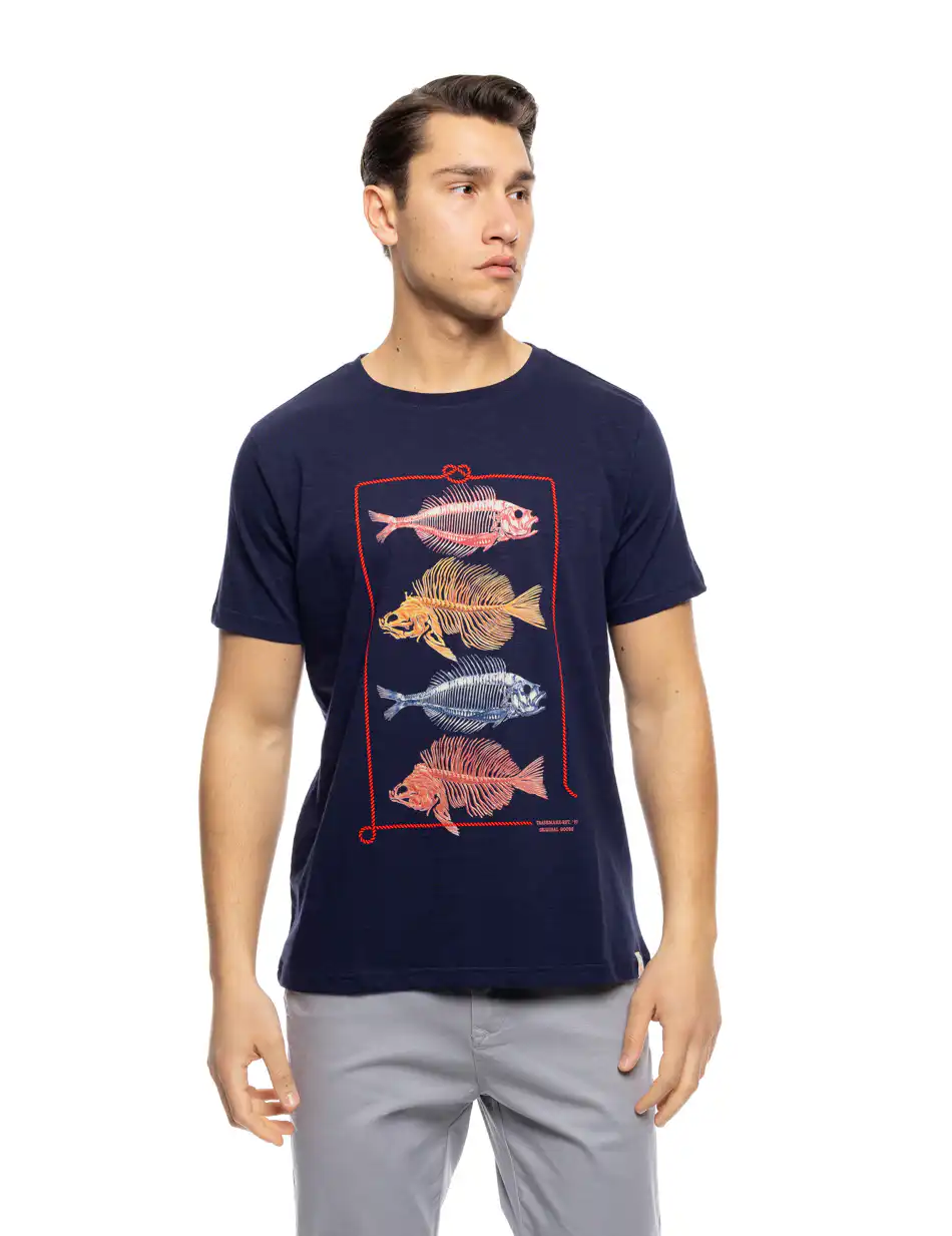 B' Ανδρικό μπλουζάκι με τύπωμα 53-206-002 NAVY