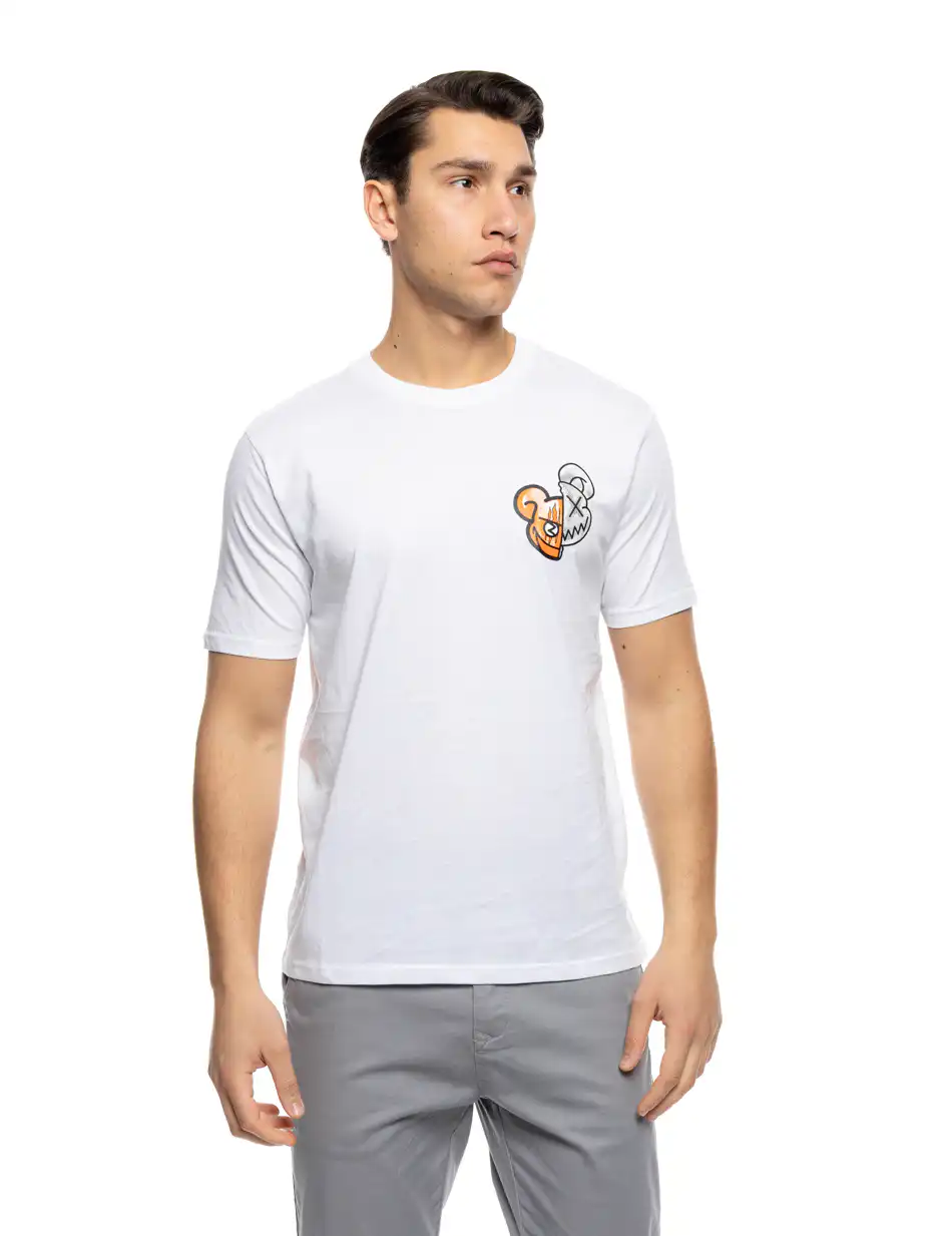 B' Ανδρικό μπλουζάκι με μικρό τύπωμα 53-206-004 WHITE