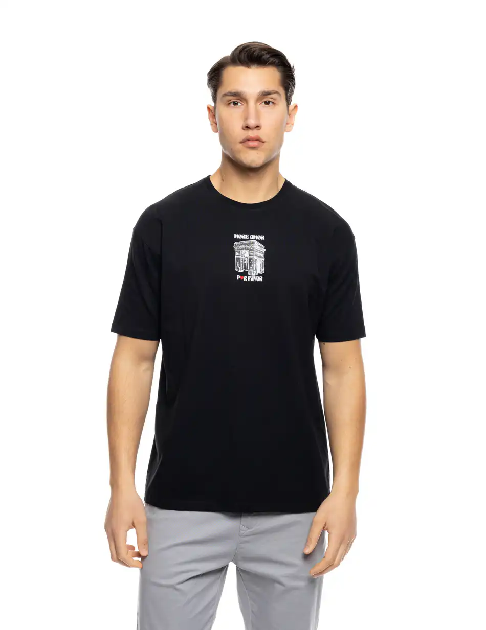 S'  Ανδρικό μπλουζάκι με τύπωμα στην πλάτη 53-206-009 BLACK