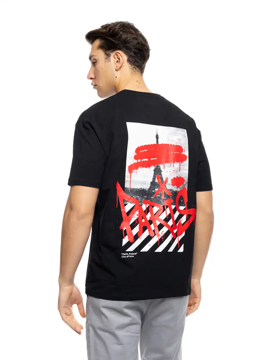 S' Ανδρικό μπλουζάκι με τύπωμα στην πλάτη 53-206-009 BLACK