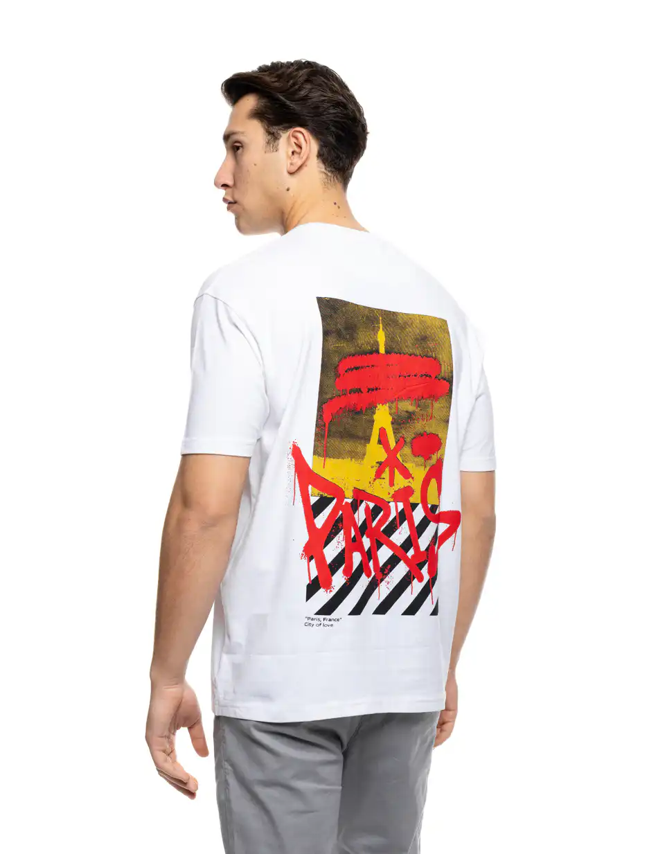 S' Ανδρικό μπλουζάκι με τύπωμα στην πλάτη 53-206-009 WHITE