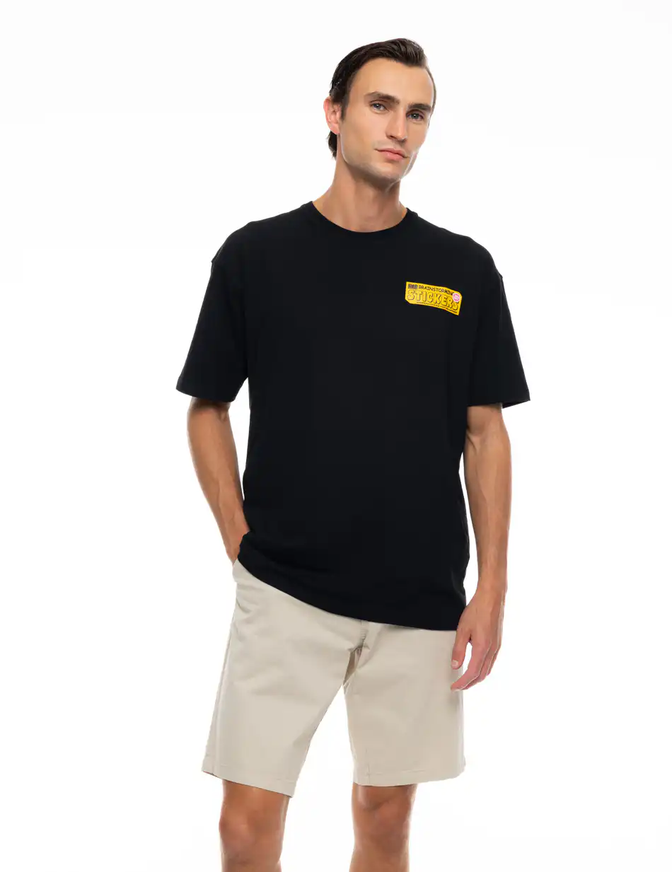 S'  Ανδρικό μπλουζάκι με τύπωμα στην πλάτη 53-206-010 BLACK