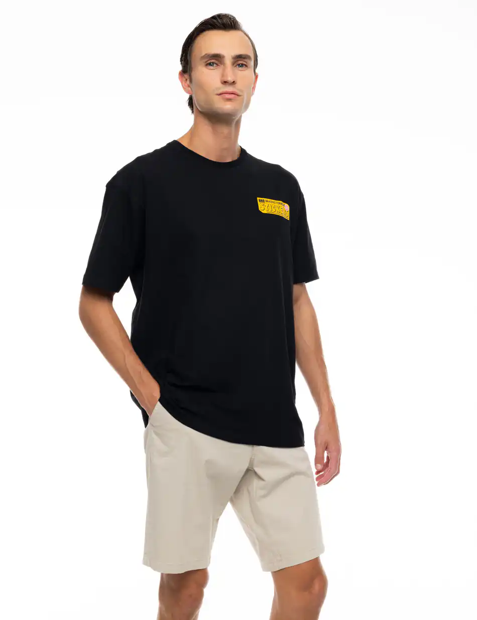 S'  Ανδρικό μπλουζάκι με τύπωμα στην πλάτη 53-206-010 BLACK
