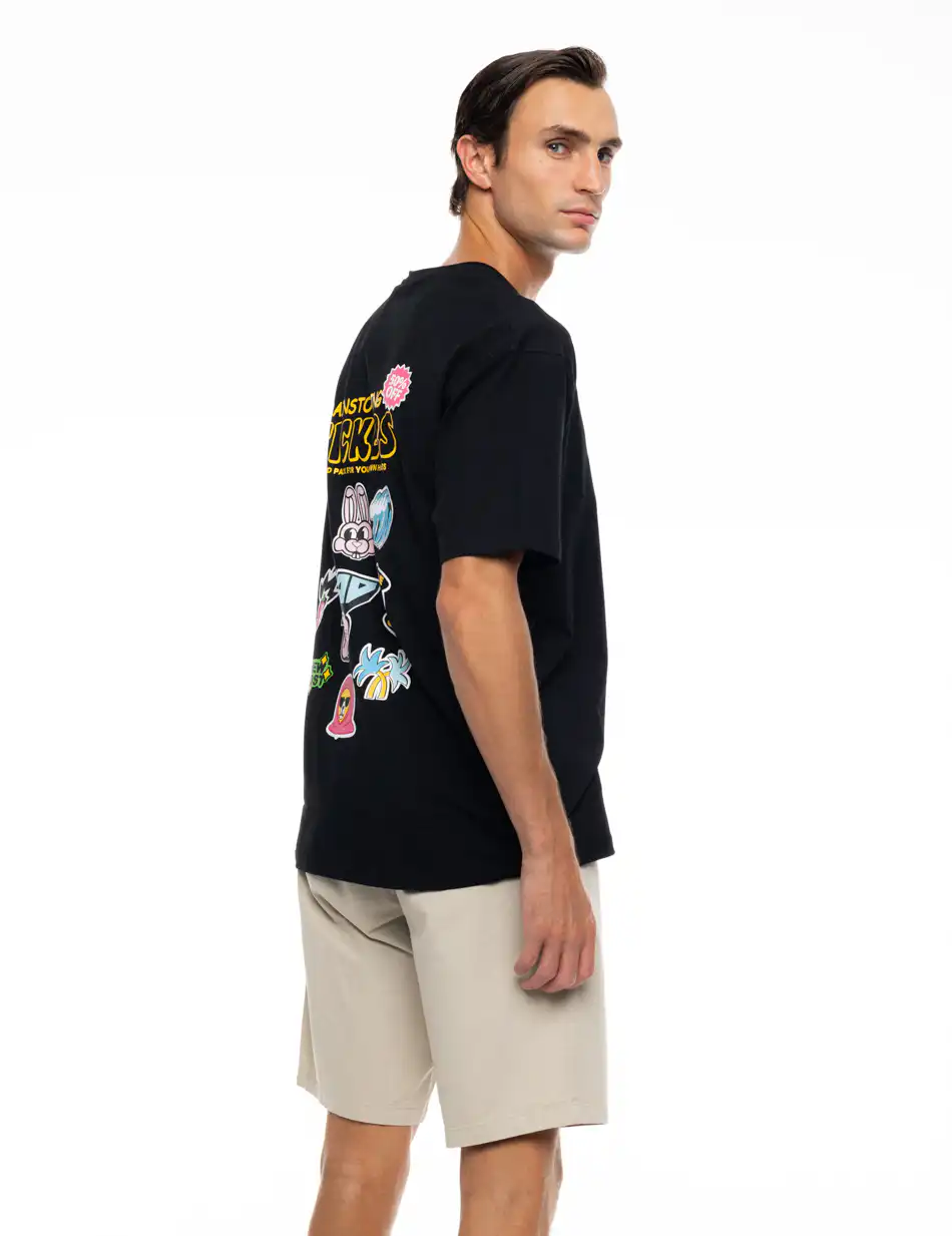 S' Ανδρικό μπλουζάκι με τύπωμα στην πλάτη 53-206-010 BLACK