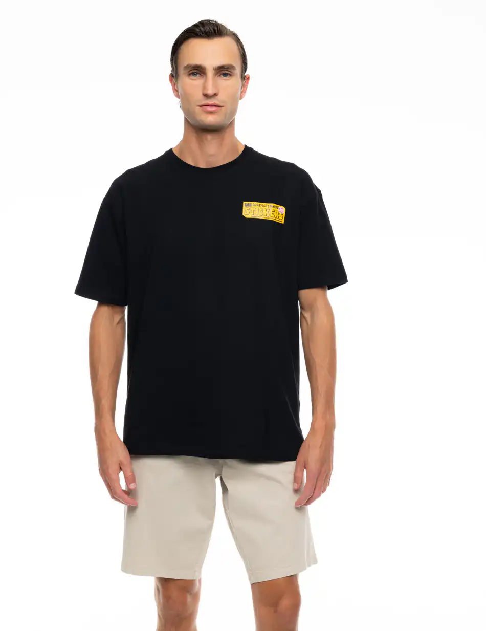 S' Ανδρικό μπλουζάκι με τύπωμα στην πλάτη 53-206-010 BLACK