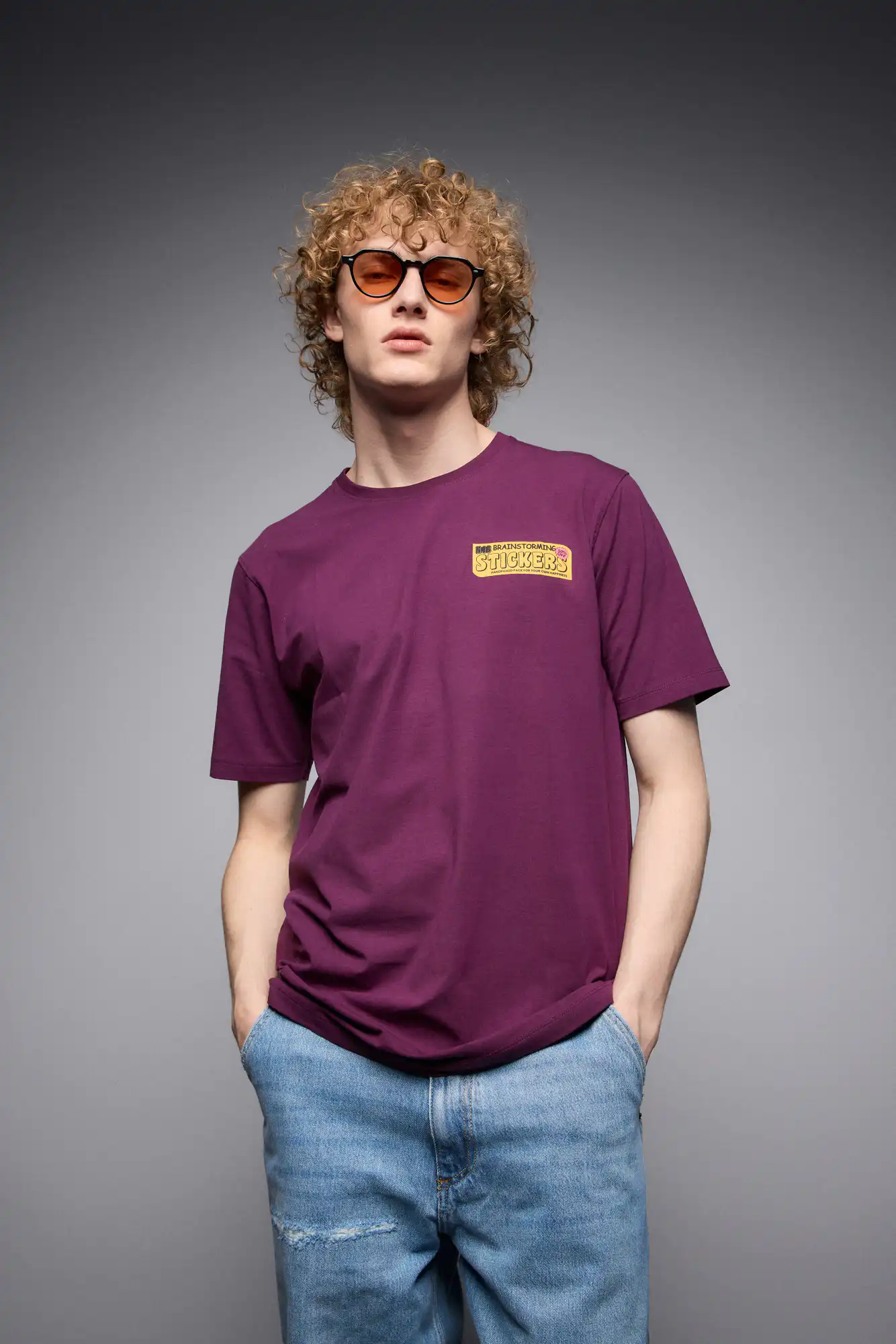 S'  Ανδρικό μπλουζάκι με τύπωμα στην πλάτη 53-206-010 MAUVE