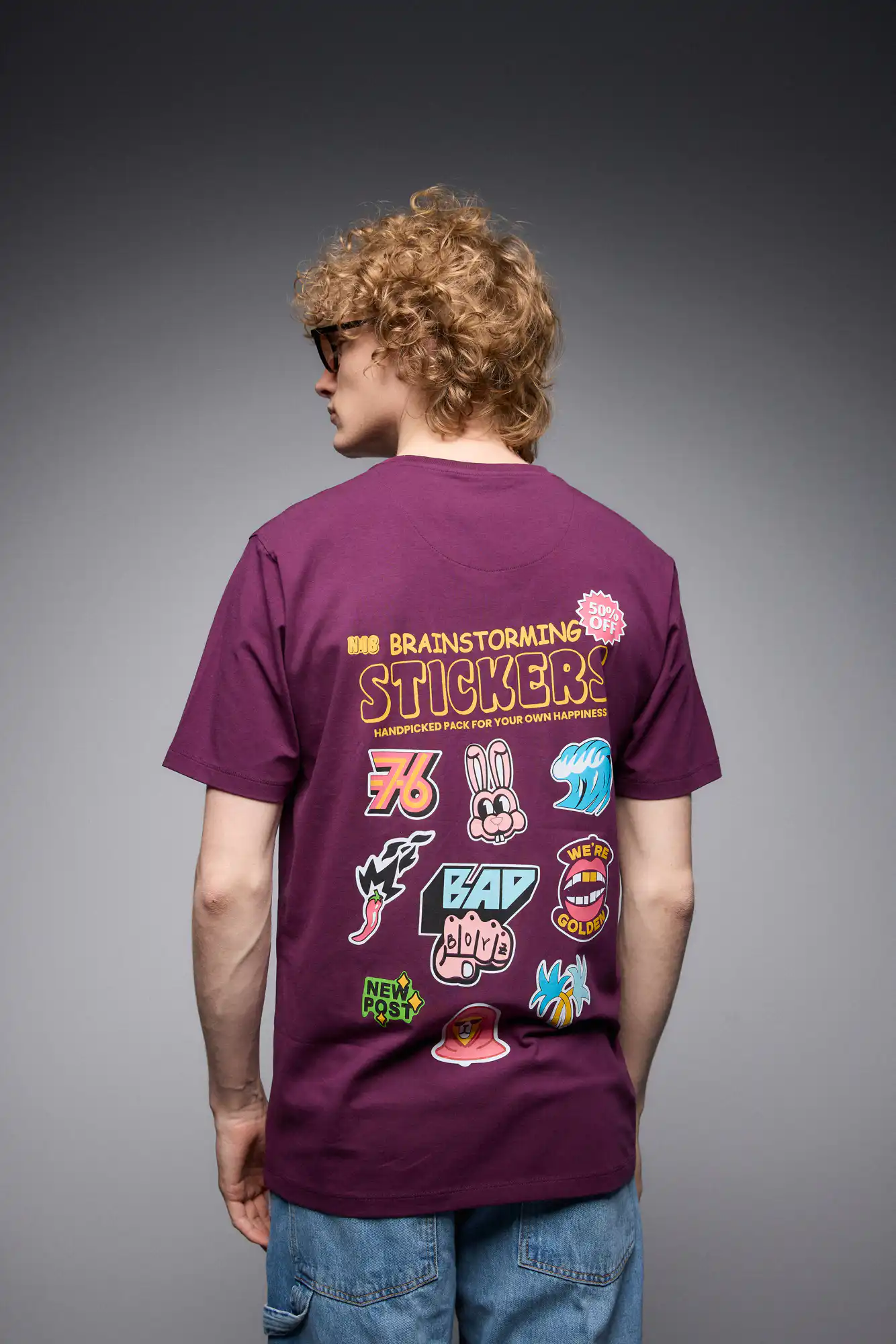 S'  Ανδρικό μπλουζάκι με τύπωμα στην πλάτη 53-206-010 MAUVE