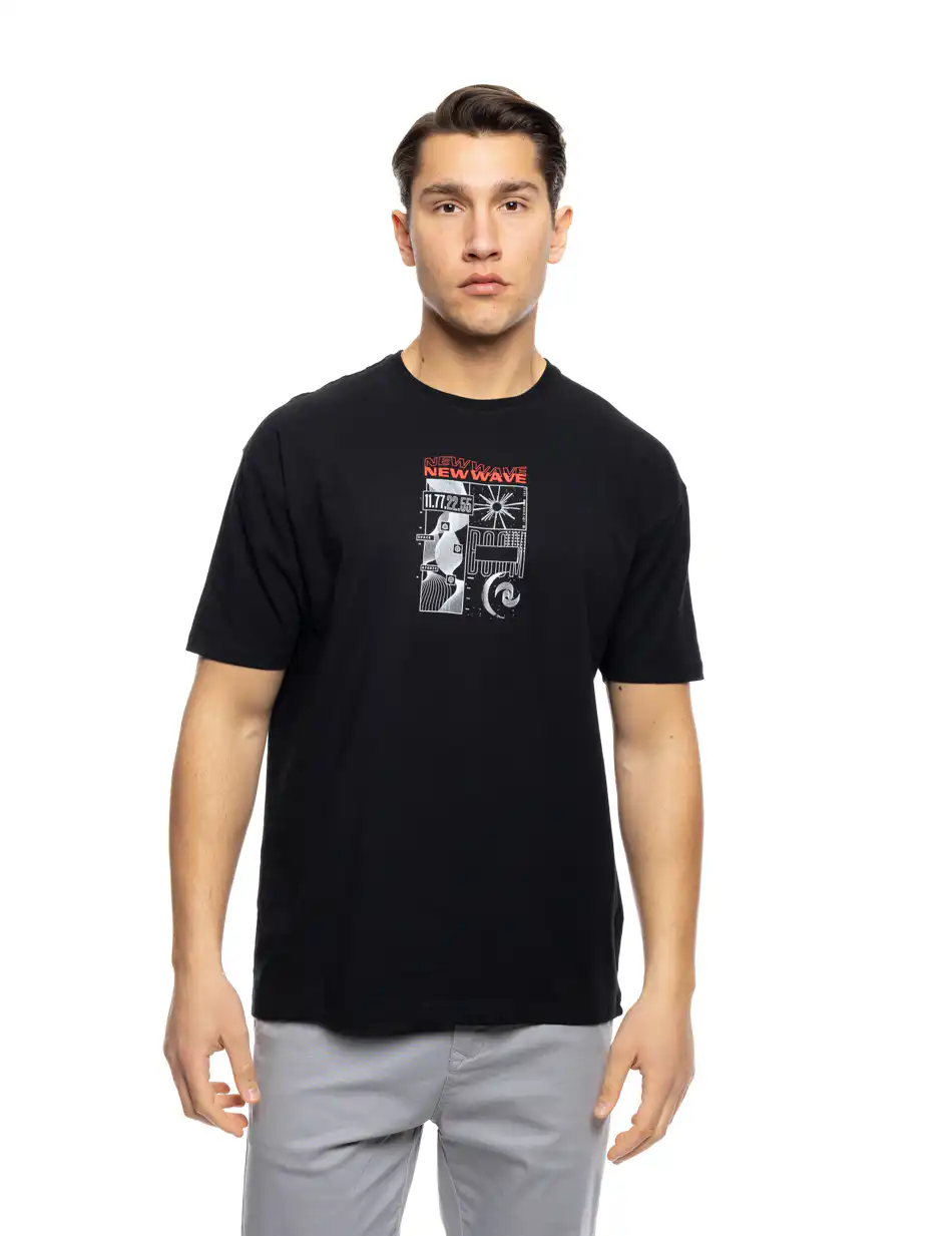 S'  Ανδρικό μπλουζάκι με τύπωμα στην πλάτη 53-206-012 BLACK