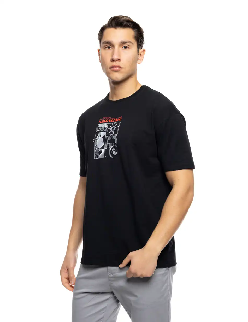 S'  Ανδρικό μπλουζάκι με τύπωμα στην πλάτη 53-206-012 BLACK