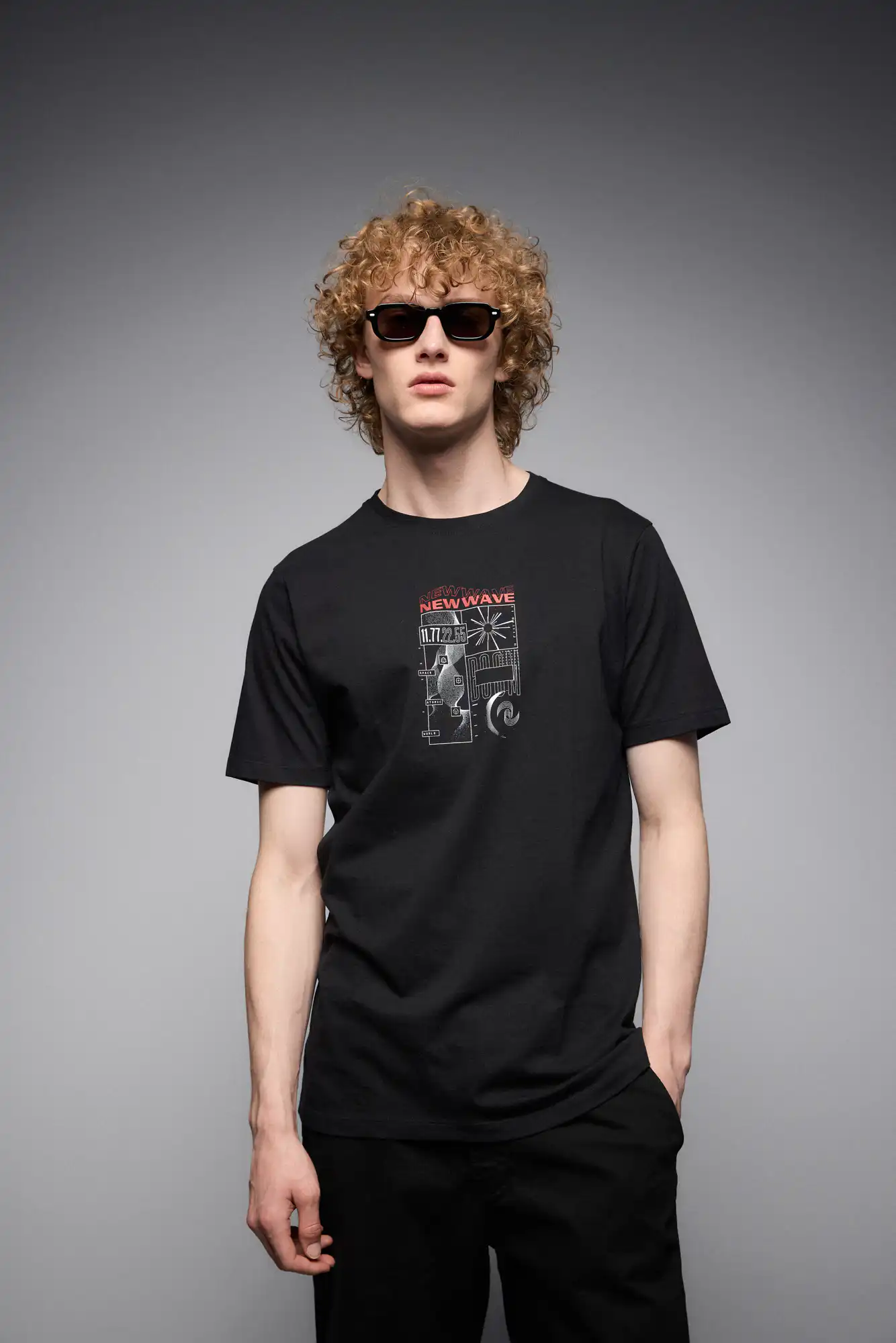 S' Ανδρικό μπλουζάκι με τύπωμα στην πλάτη 53-206-012 BLACK