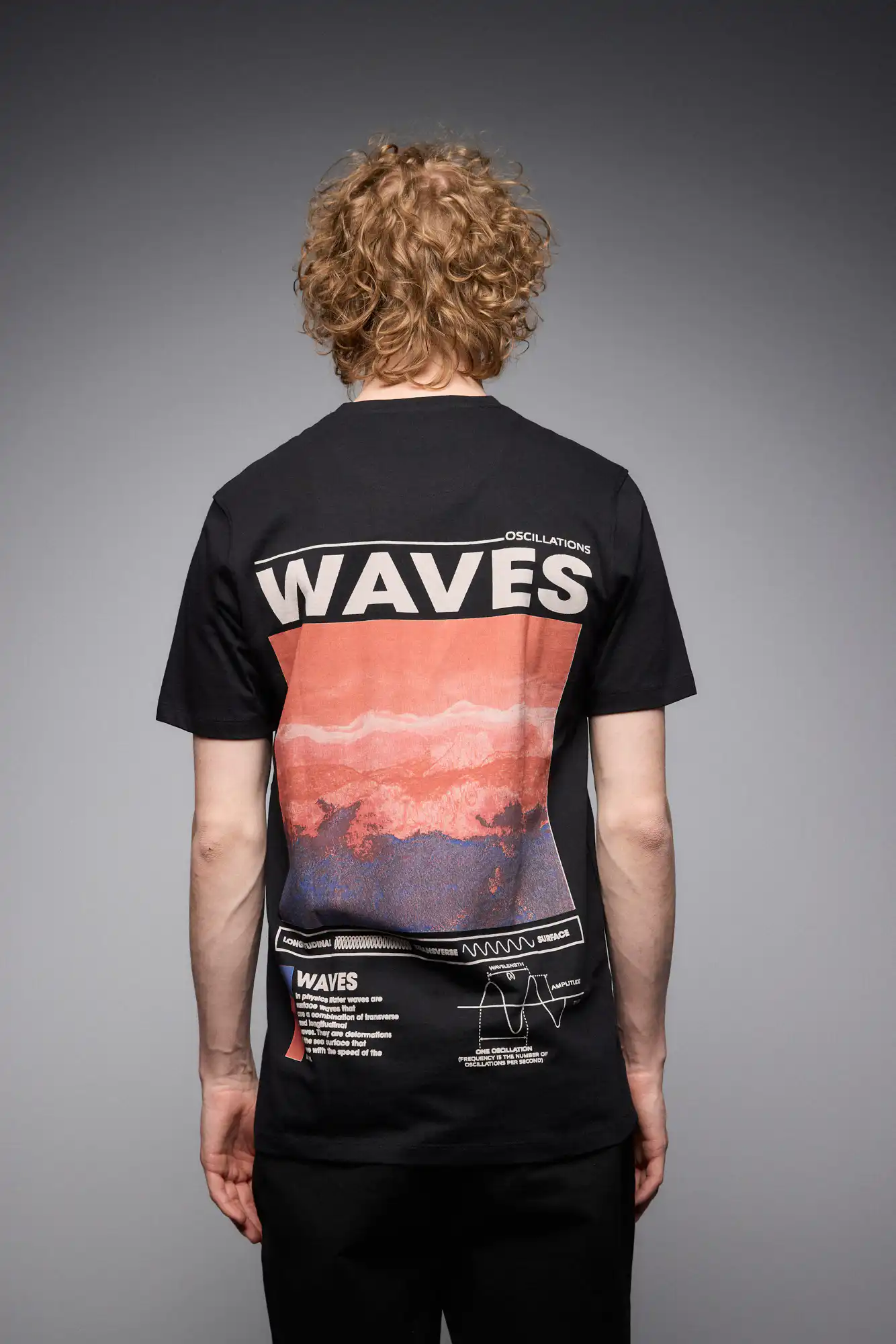 S' Ανδρικό μπλουζάκι με τύπωμα στην πλάτη 53-206-012 BLACK