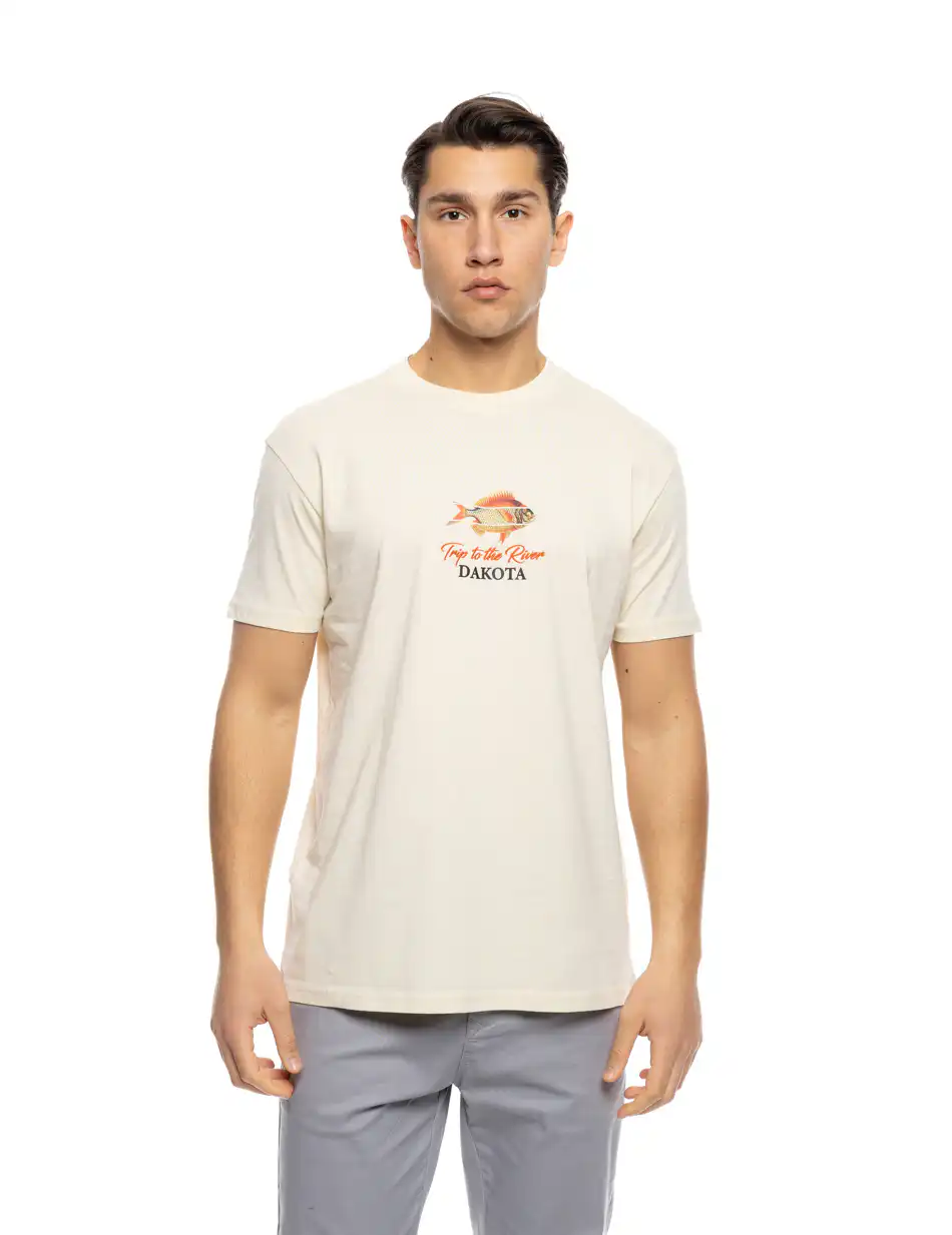 S'  Ανδρικό μπλουζάκι με τύπωμα ''fish dakota'' 53-206-016 ECROU