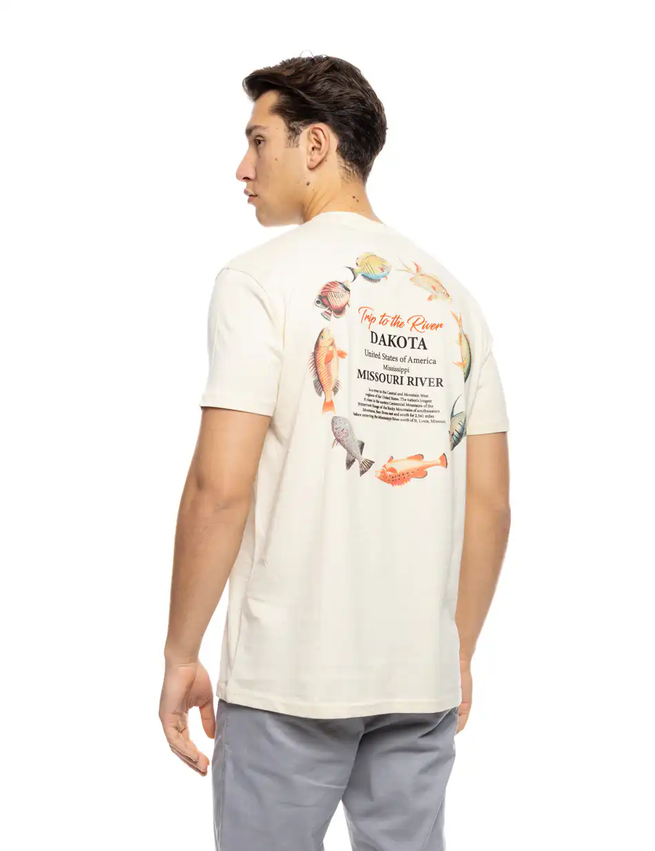 S' Ανδρικό μπλουζάκι με τύπωμα ''fish dakota'' 53-206-016 ECROU
