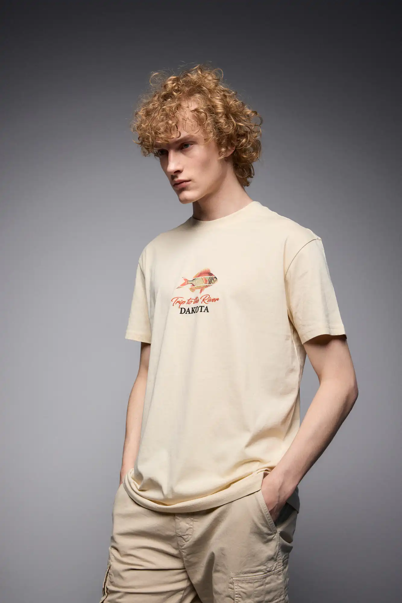 S' Ανδρικό μπλουζάκι με τύπωμα ''fish dakota'' 53-206-016 ECROU