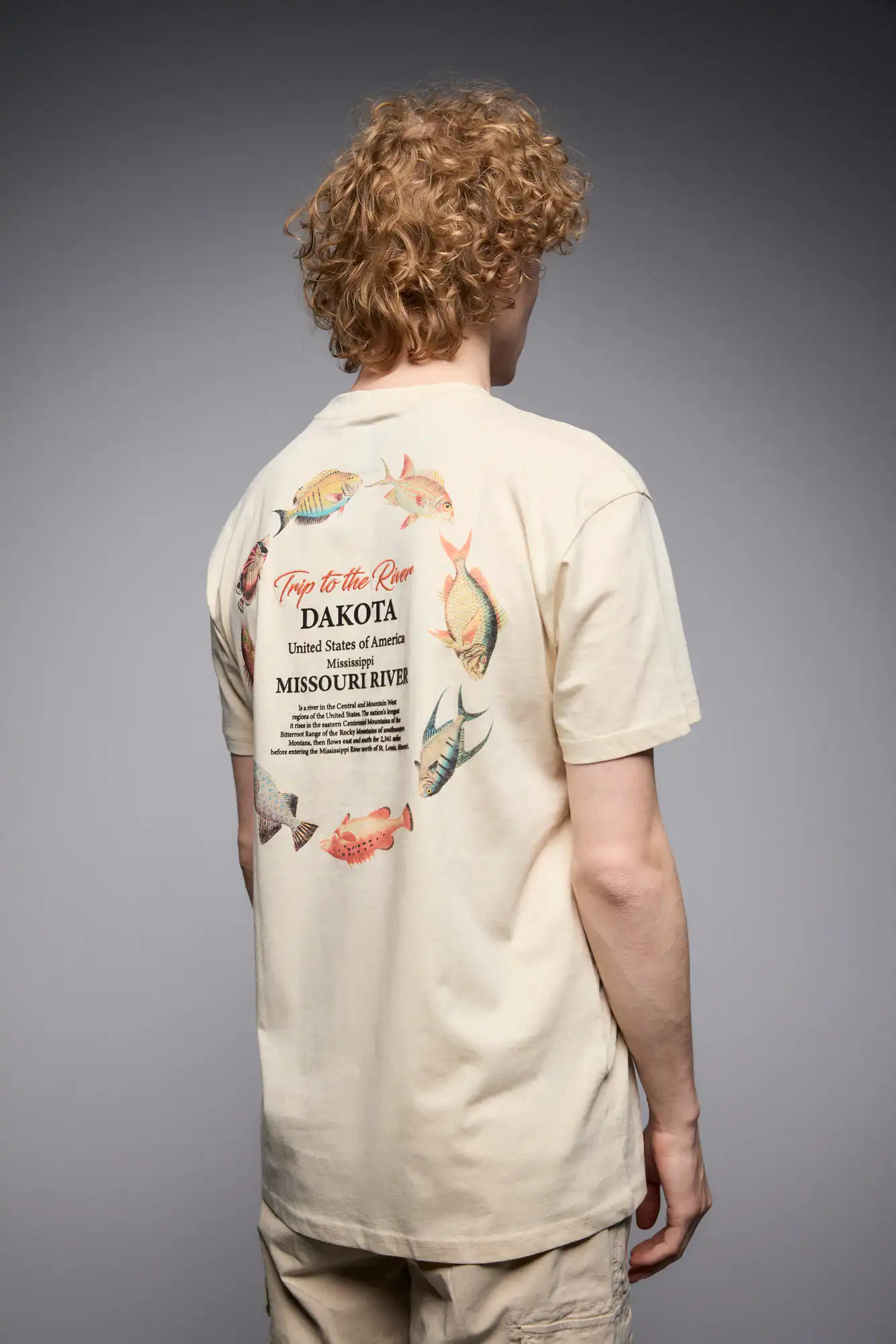 S' Ανδρικό μπλουζάκι με τύπωμα ''fish dakota'' 53-206-016 ECROU