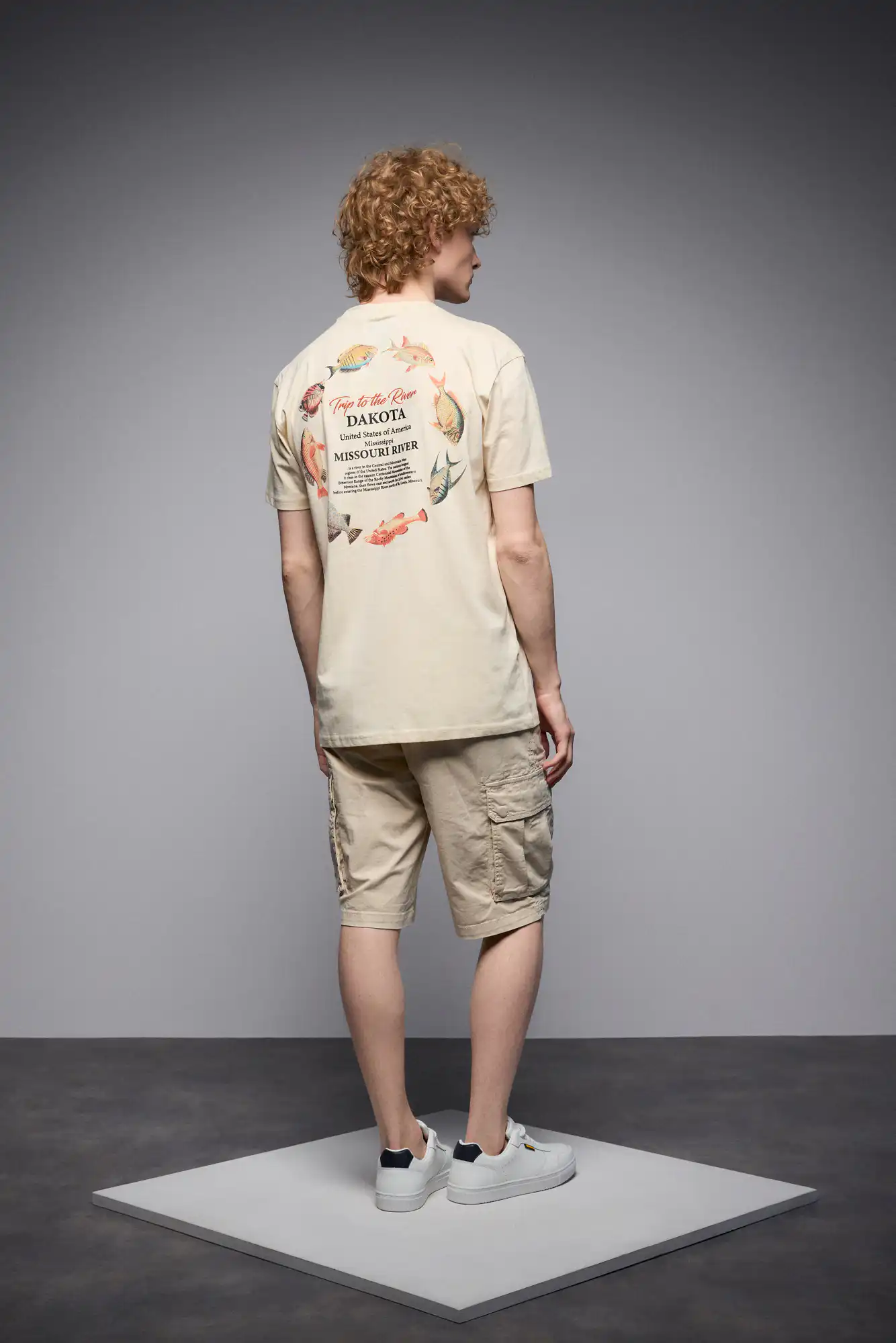 S' Ανδρικό μπλουζάκι με τύπωμα ''fish dakota'' 53-206-016 ECROU