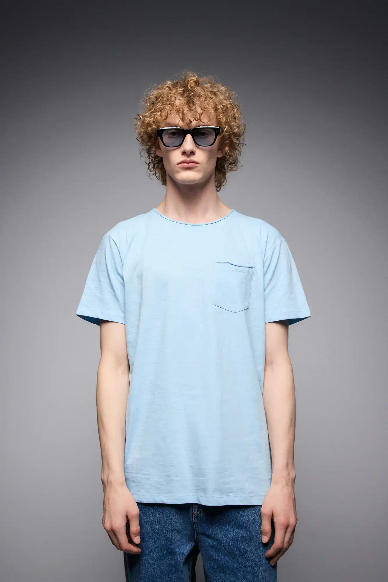 ST' Ανδρικό βαμβακερο t-shirt με τσέπη 53-206-022 SKY BLUE