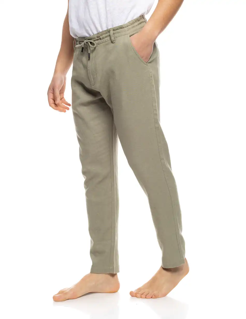 S' Ανδρικό λινό chinos παντελόνι 53-241-002 DK GREEN