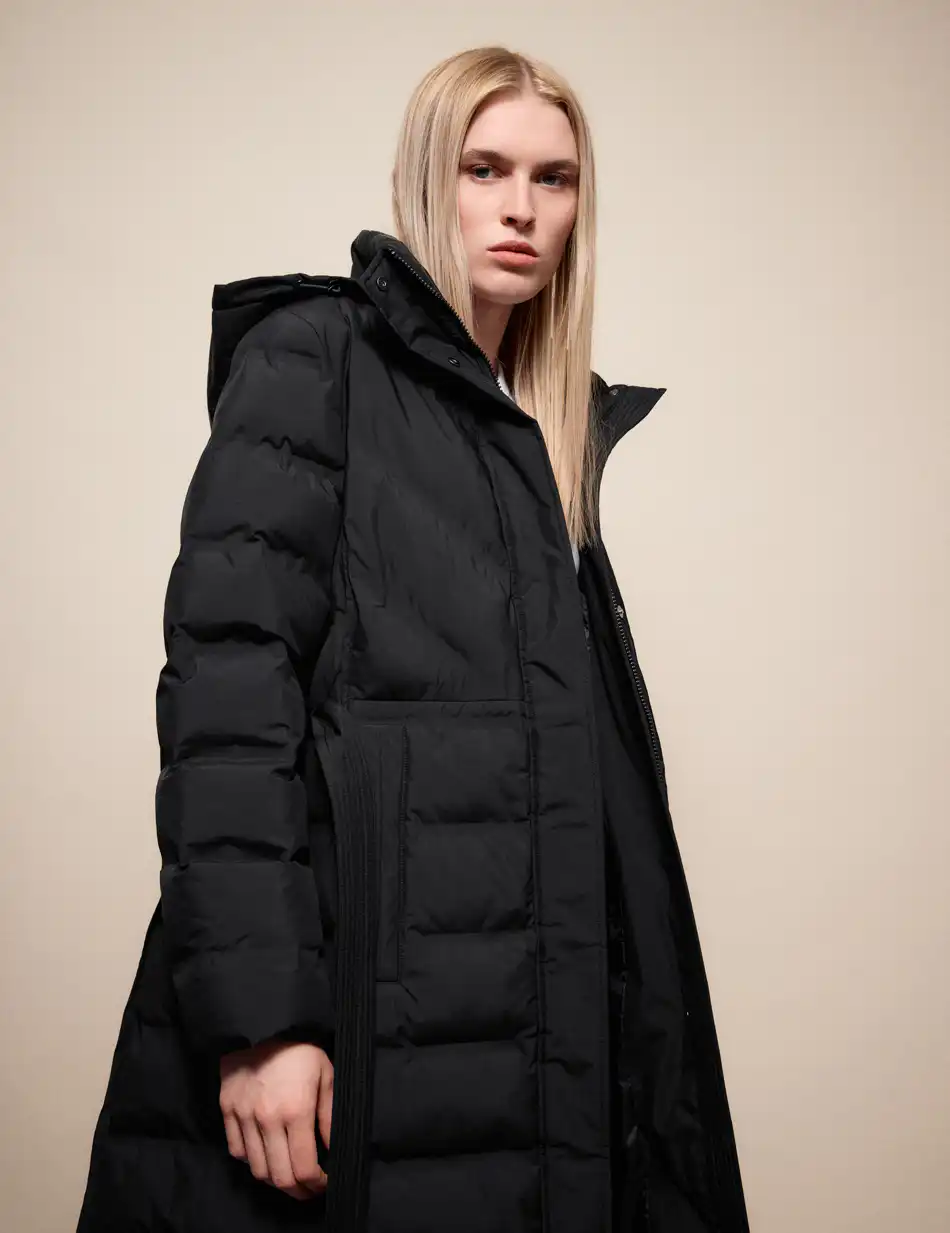 Splendid Γυναικείο μακρύ μπουφάν με ενσωματωμένη κουκούλα 54-101-002 BLACK