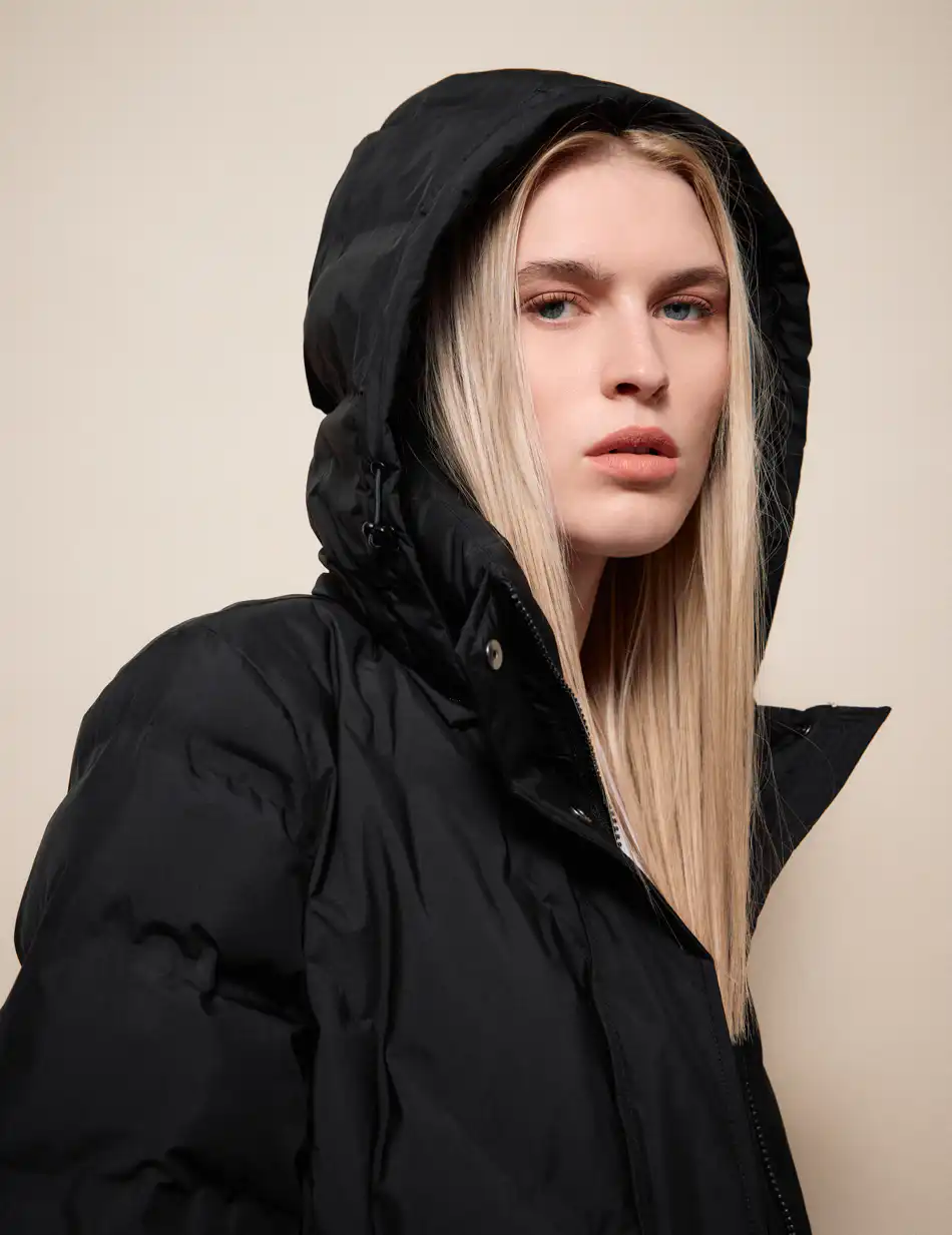 Splendid Γυναικείο μακρύ μπουφάν με ενσωματωμένη κουκούλα 54-101-002 BLACK