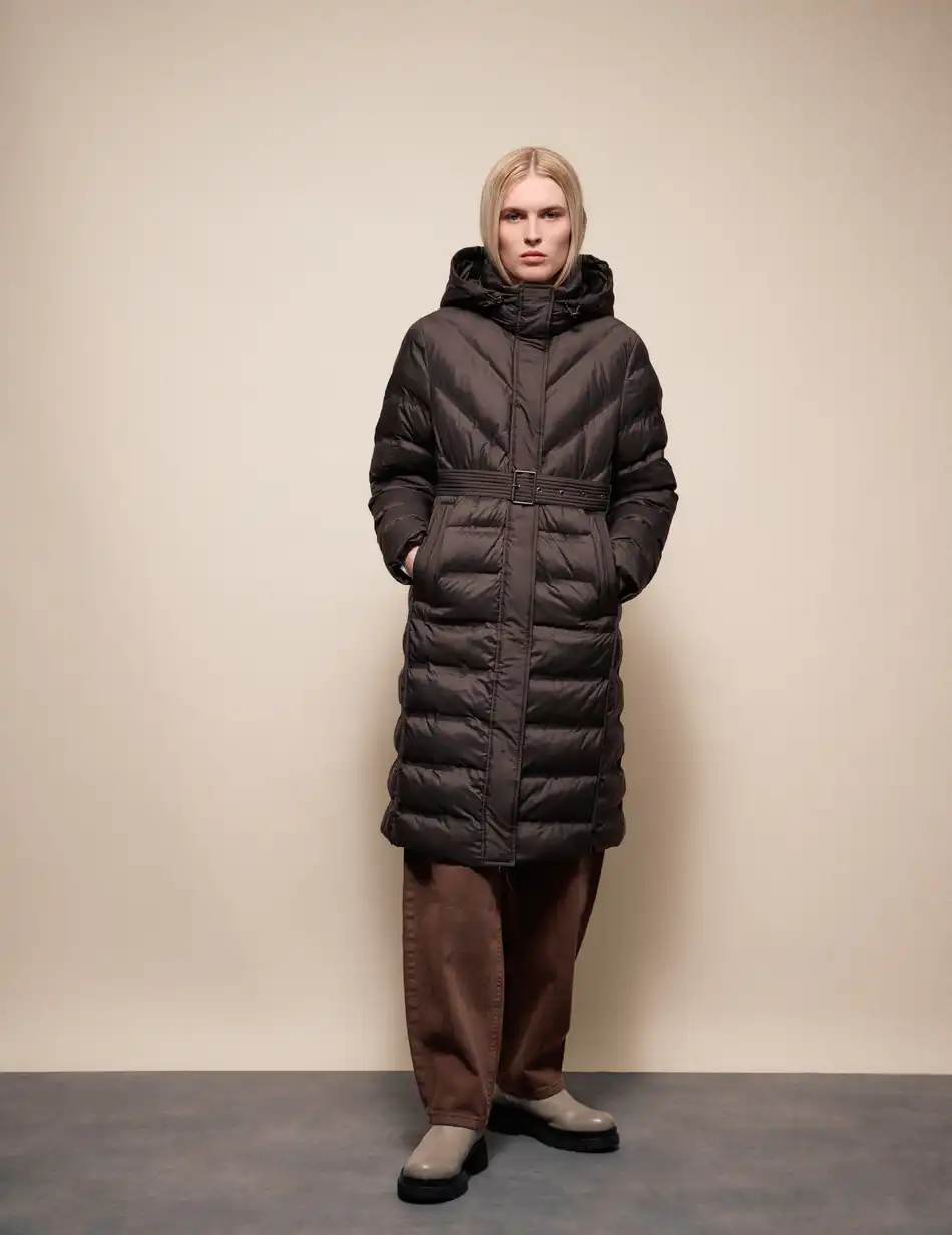 Splendid Γυναικείο μακρύ μπουφάν με ενσωματωμένη κουκούλα 54-101-002 BROWN