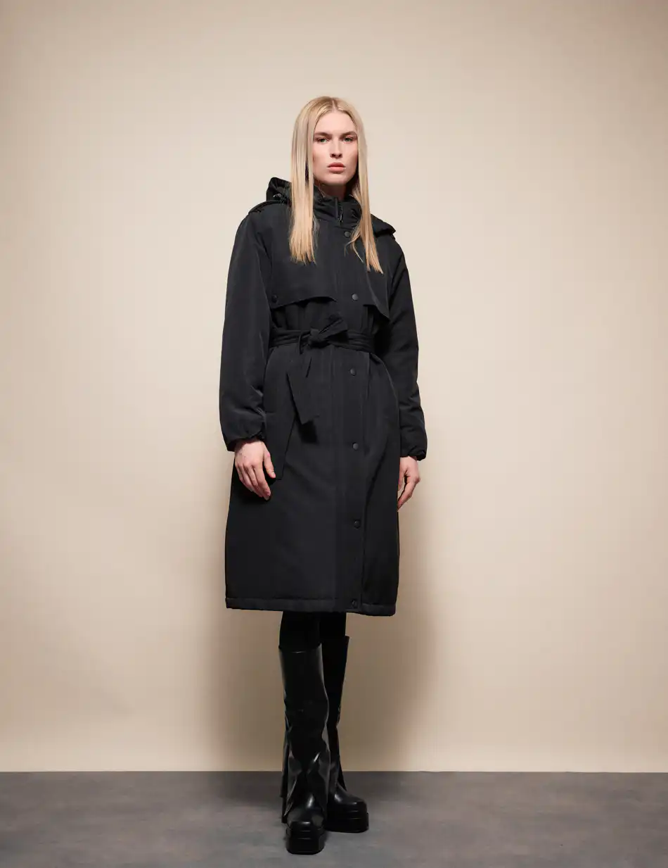 Splendid Γυναικείο μακρύ μπουφάν με κουκούλα 54-101-035 BLACK