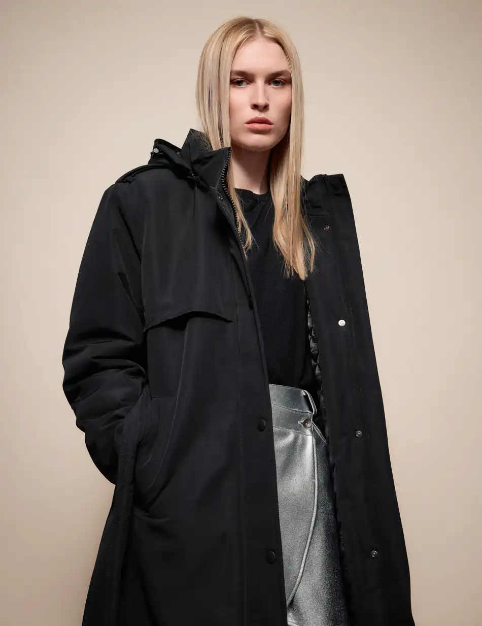 Splendid Γυναικείο μακρύ μπουφάν με κουκούλα 54-101-035 BLACK