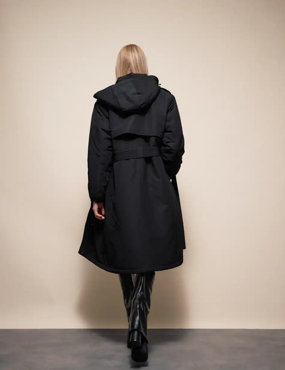 Splendid Γυναικείο μακρύ μπουφάν με κουκούλα 54-101-035 BLACK