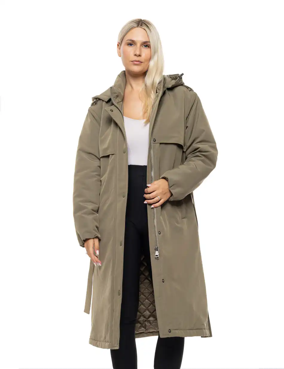 Splendid Γυναικείο μακρύ μπουφάν με κουκούλα 54-101-035 KHAKI