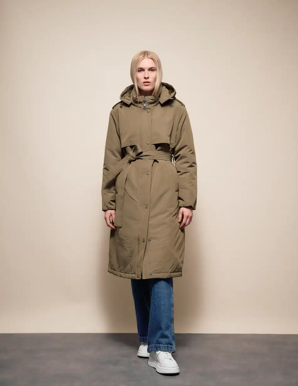 Splendid Γυναικείο μακρύ μπουφάν με κουκούλα 54-101-035 KHAKI