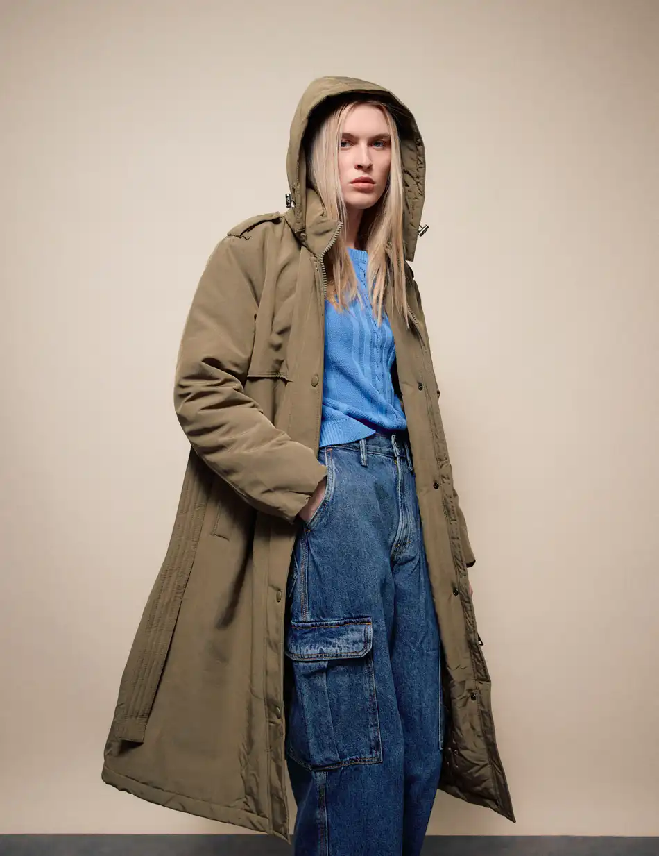 Splendid Γυναικείο μακρύ μπουφάν με κουκούλα 54-101-035 KHAKI