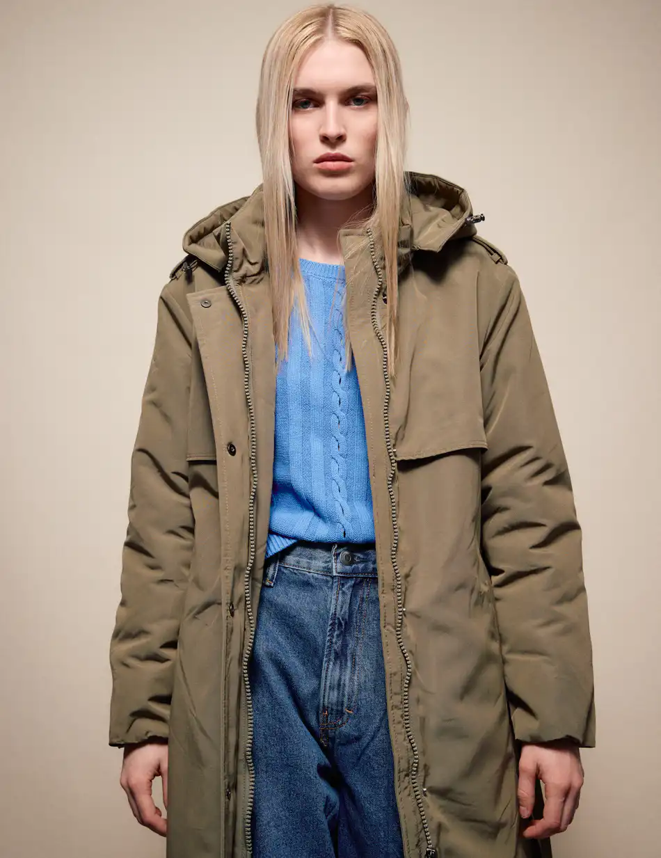 Splendid Γυναικείο μακρύ μπουφάν με κουκούλα 54-101-035 KHAKI