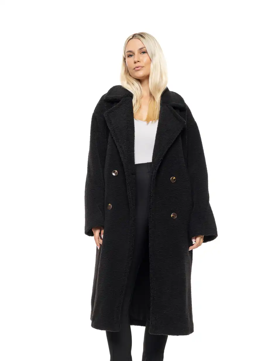 Biston Γυναικείο μακρύ παλτό από προβατάκι με γιακά 54-101-038 BLACK
