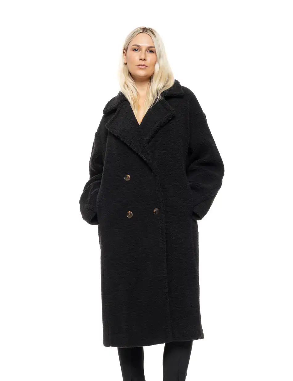 Biston Γυναικείο μακρύ παλτό από προβατάκι με γιακά 54-101-038 BLACK