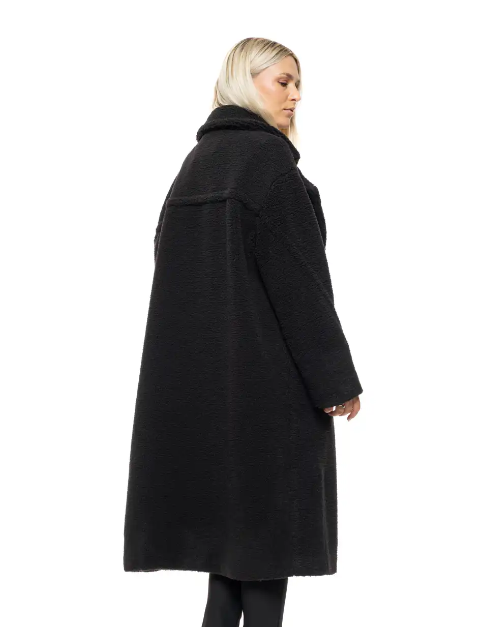 Biston Γυναικείο μακρύ παλτό από προβατάκι με γιακά 54-101-038 BLACK