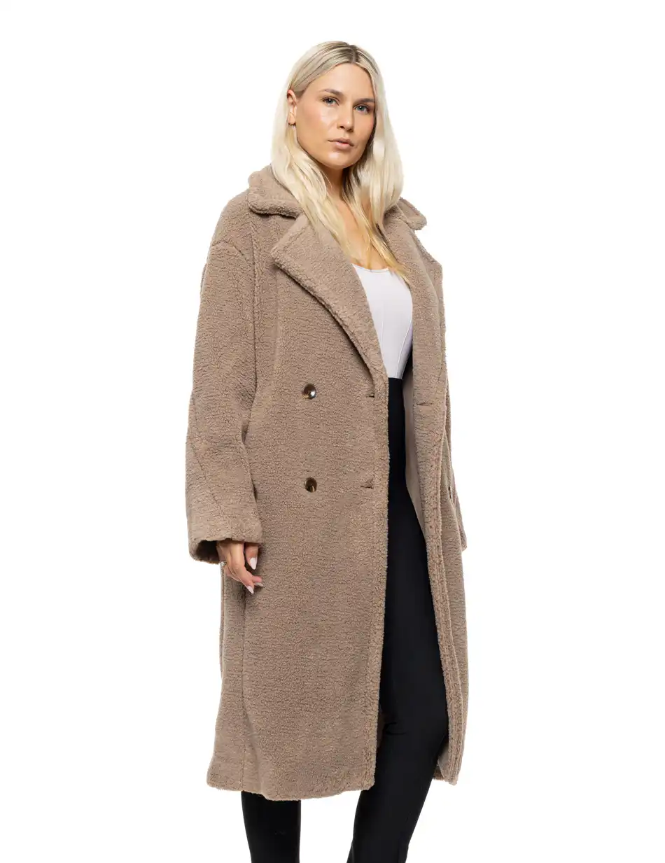 Biston Γυναικείο μακρύ παλτό από προβατάκι με γιακά 54-101-038 BEIGE